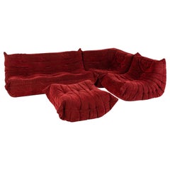 Vintage Original Michel Ducaroys Togo Sectional 4 pieces in Bordeaux Red Alcantara