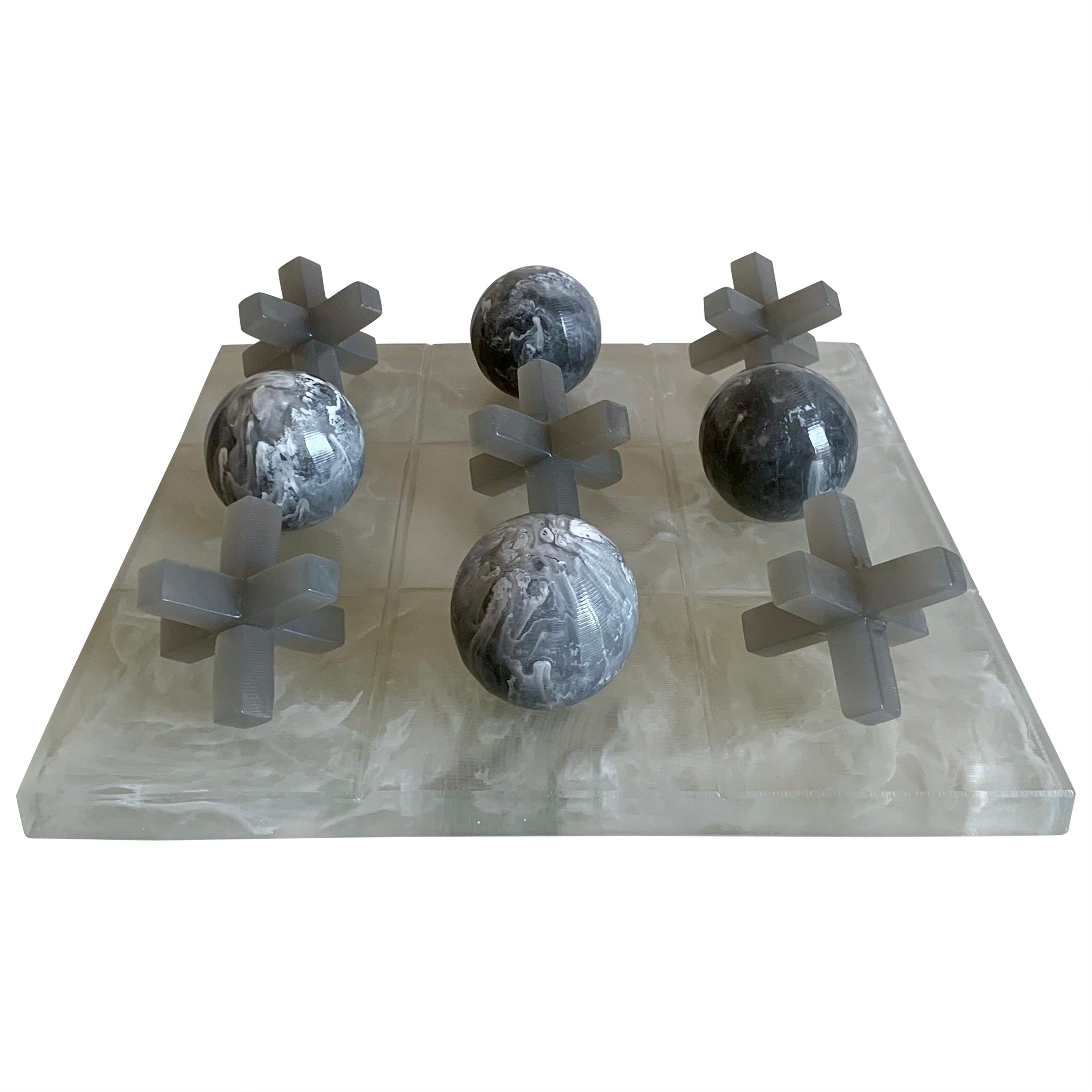 Grey and White Resin Tic Tac Toe by Paola Valle For Sale