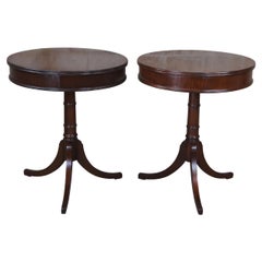 2 Vintage Mid Century Duncan Phyfe Style Mahogany Pedestal Side Accent Tables