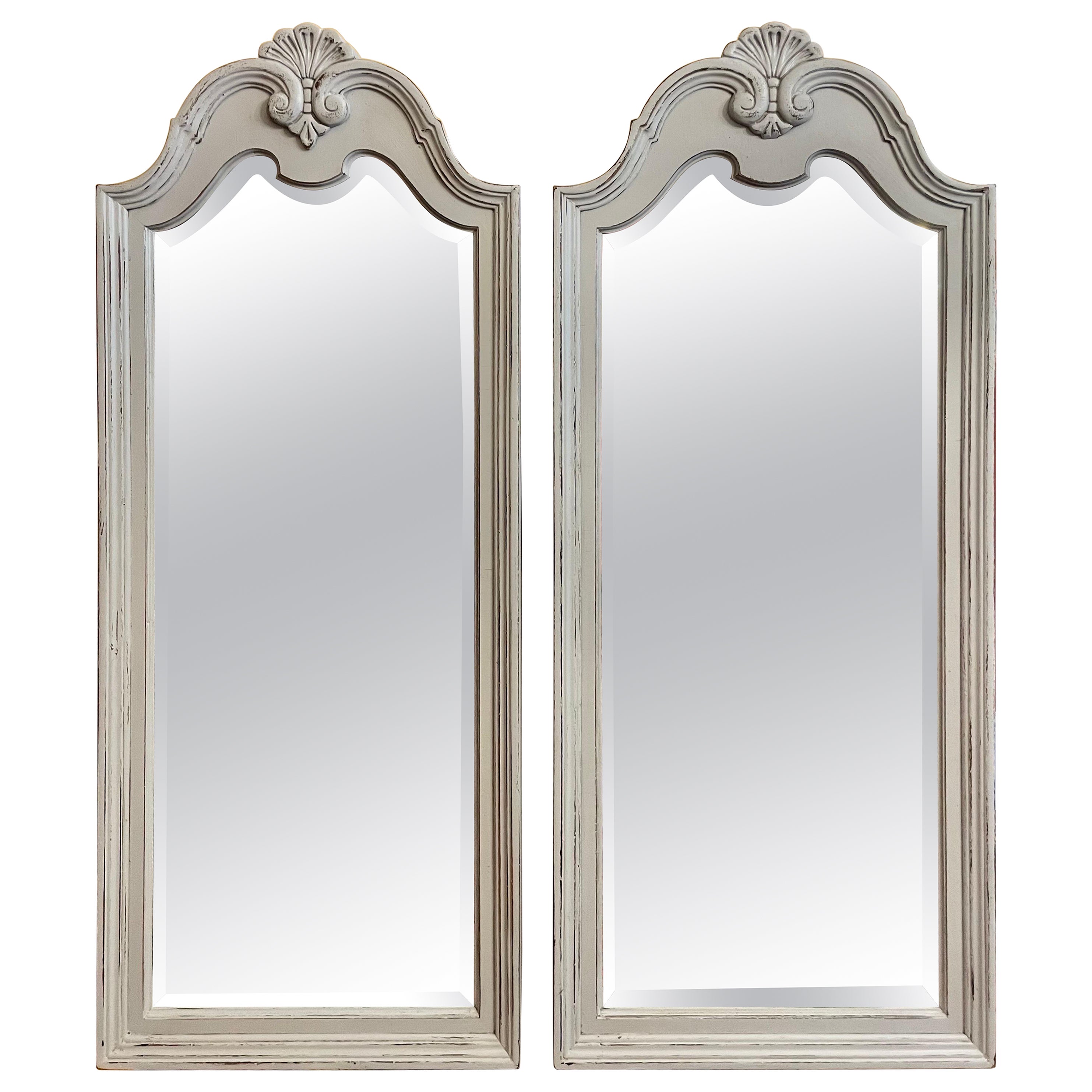 Pair of Large Carved Painted Beveled Mirrors For Sale