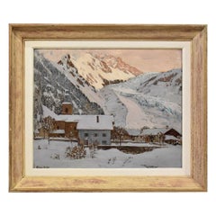 Antique Landscape Painting, Chamonix- Mont Blanc, Snow With Glacier, XX Century