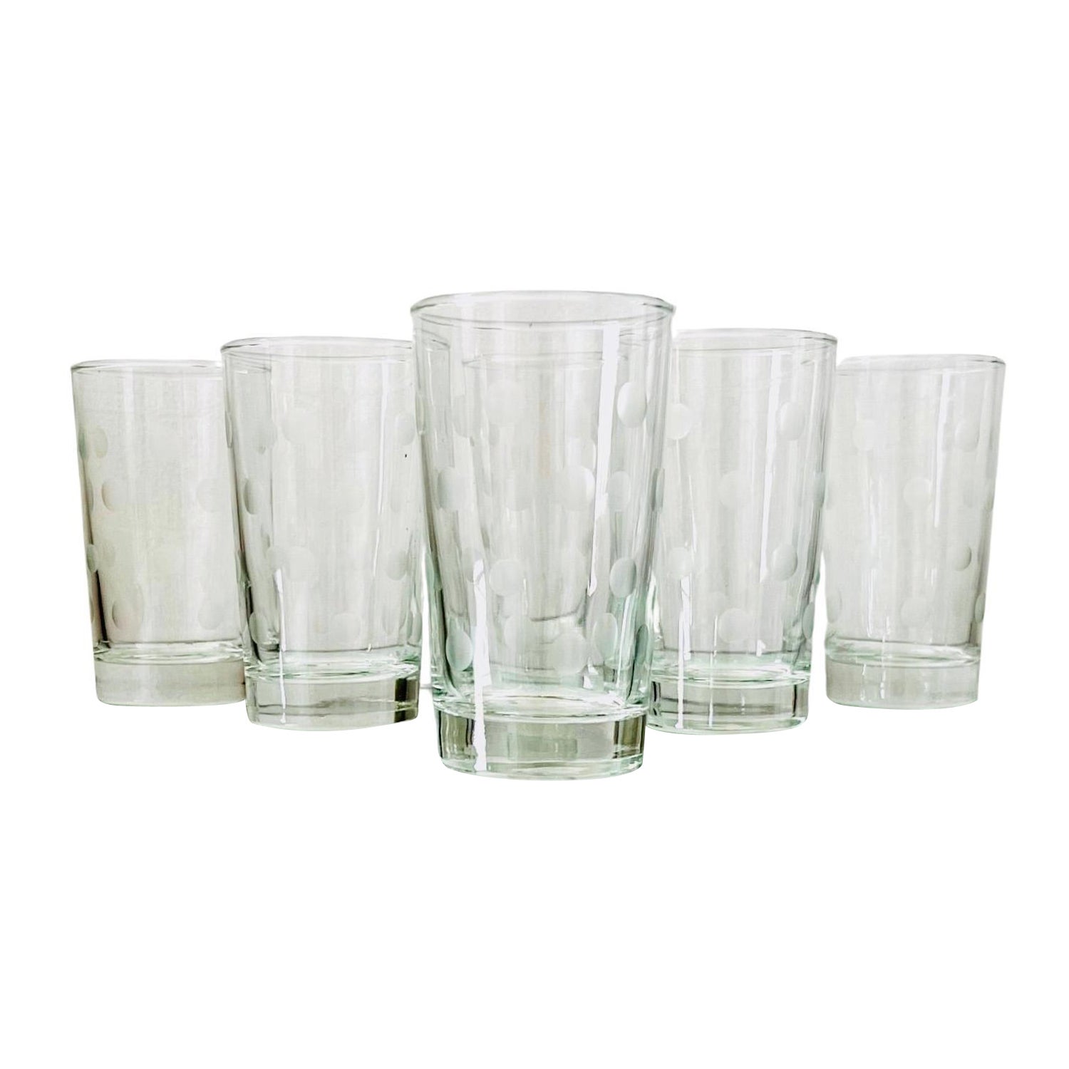 1970s Etched Polka Dot Barware or Juice Glasses, Set of Six For Sale