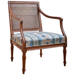 Vintage Ash wood Armchair with New Upholstery, France 19th Century