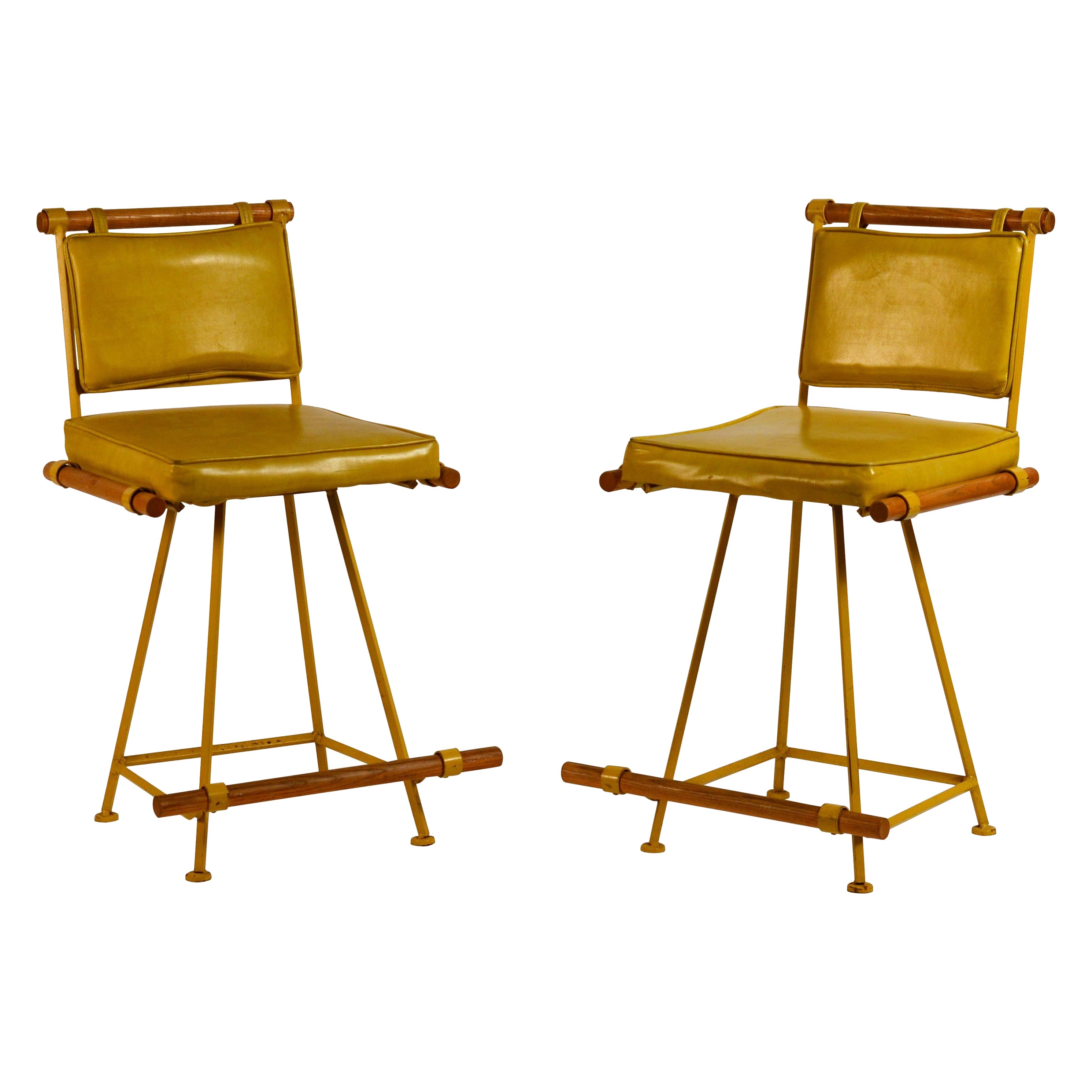 Pair of Yellow 'Los Feliz' Swiveling Counter Stools by Design Frères
