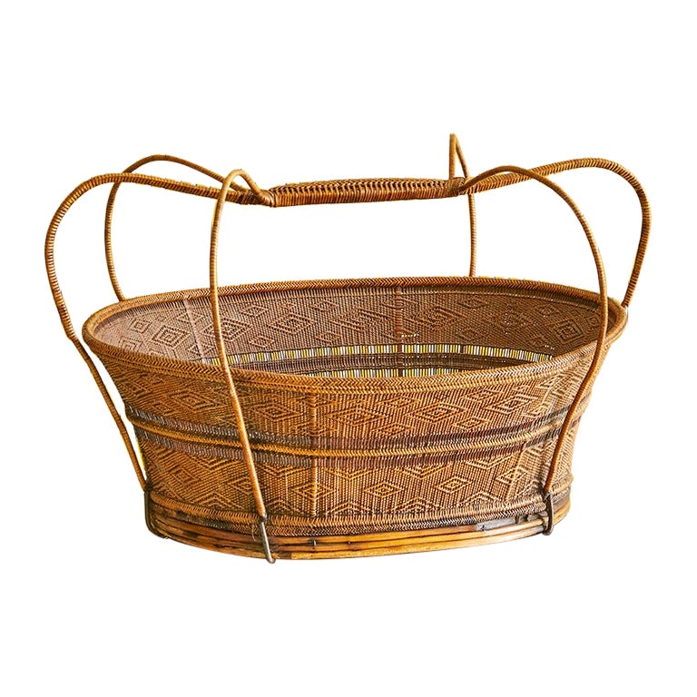 Vintage Rattan Basket with Details, France 20th Century at 1stDibs