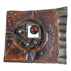 Vintage 1991 Large Brutalist Sterling & Patinated Copper Opal Studio Brooch