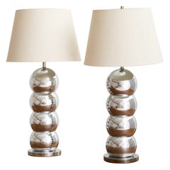 Chrome Stacked Ball ‘Caterpillar’ Lamps in the Style of George Kovacs, a Pair