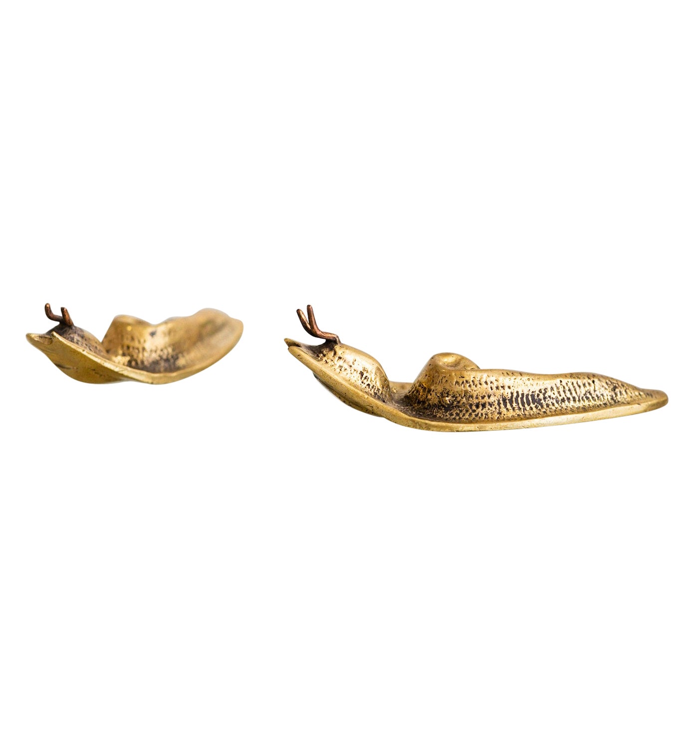 Brass Figural Slug Objet D’Art, a Pair