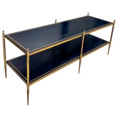 Maison Jensen Neo-Classical Style Tooled Leather and Brass Tiered Coffee Table