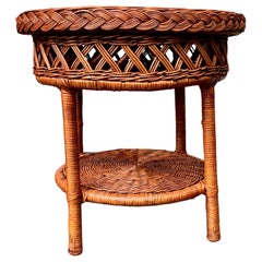 Vintage Wicker over Rattan Rd. End/Side Table