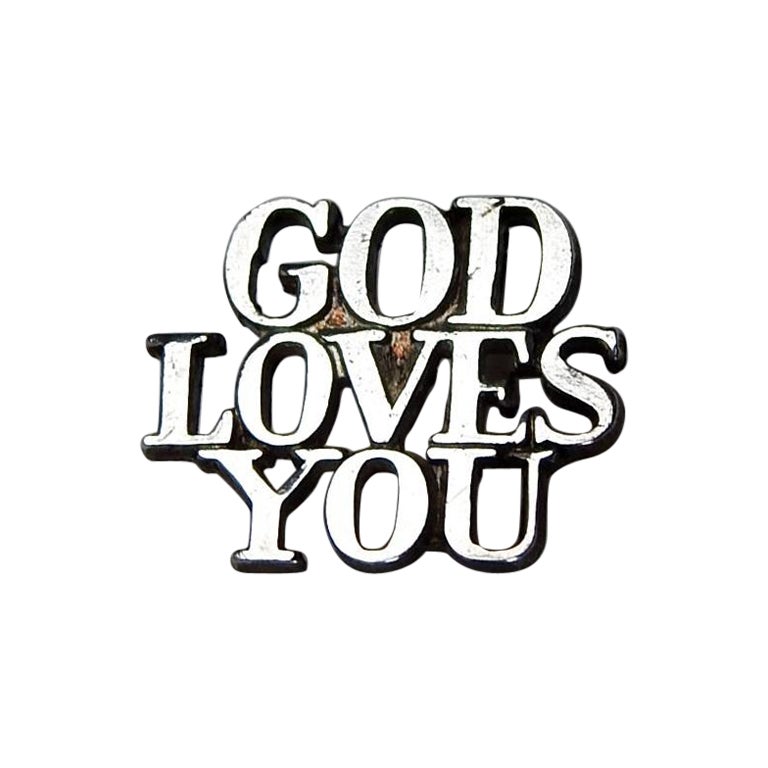 Late 20th Century Tiffany Sterling Silver God Loves You Lapel Tie Pin For Sale