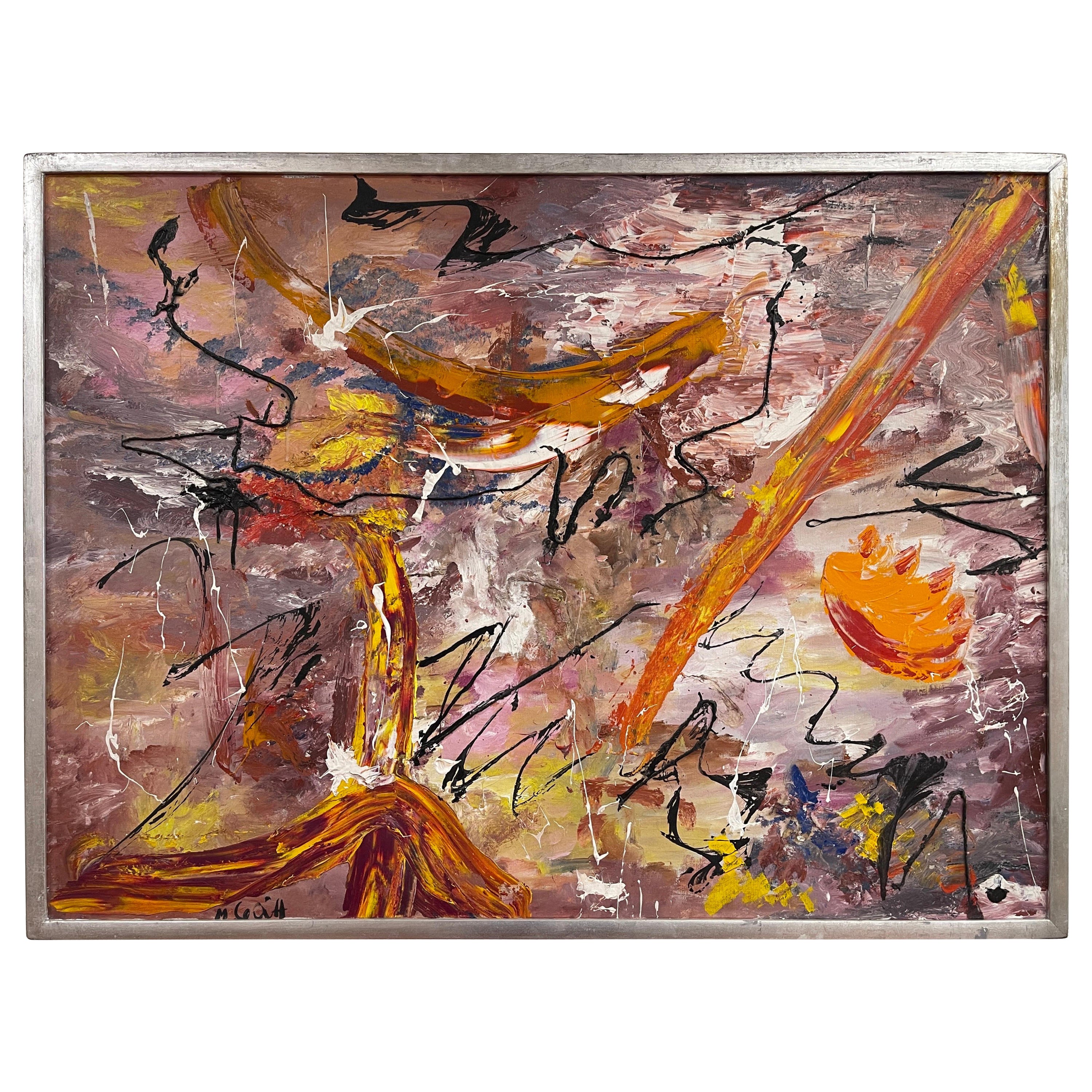 Vibrant Signed Mid Century Abstract - Abstrait en vente