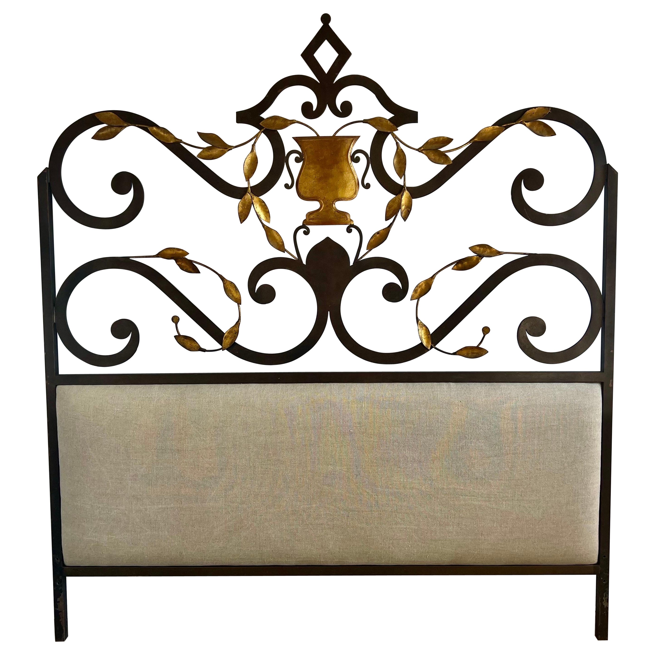 Spanish Wrought Iron Headboard with Gold Leaf Urn Center
