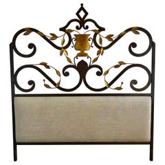 Vintage Spanish Wrought Iron Headboard with Gold Leaf Urn Center