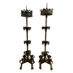 Pair of 19th C.Spanish Wrought Iron Candlesticks