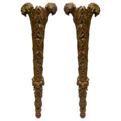 Retro 20th Century Gilded Neo-Classical Style Wall Pockets / Sculpture / Art, Pair