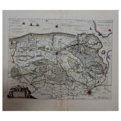 Antique 1643 Willem&Joan Blaeu Map NW Flanders "Flandriae Teutonicae Pars Prientalior   
