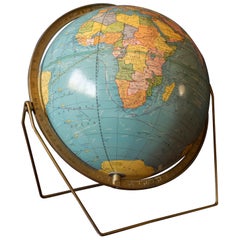 Mid-Century Modern Desktop Scholastic World Globe on Brass Stand