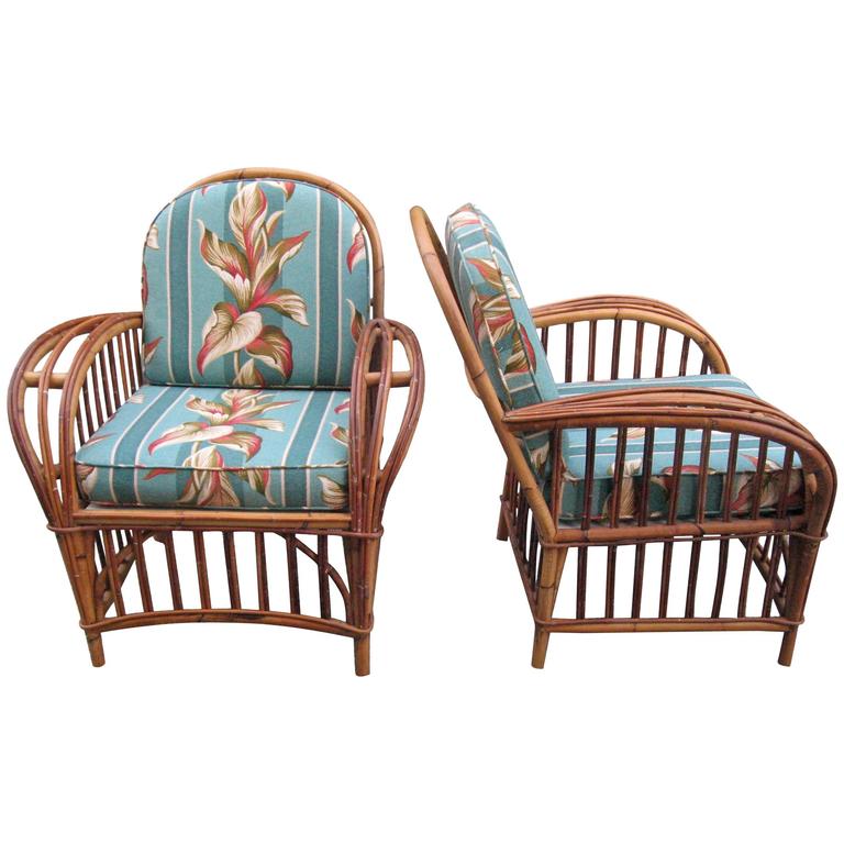 Vintage Pair of Rattan Lounge Chairs For Sale at 1stdibs