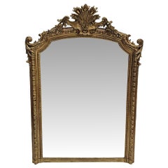 Magnífico espejo de sobremantel o de recibidor de madera dorada del siglo XIX