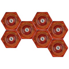 1 of 8 Ceramic Red and Orange Wall Lights, Germany, 1970s
