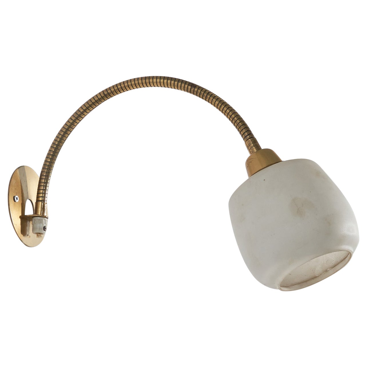 Swedish Designer, Wall Light, Brass, Glass, Sweden, c. 1940s