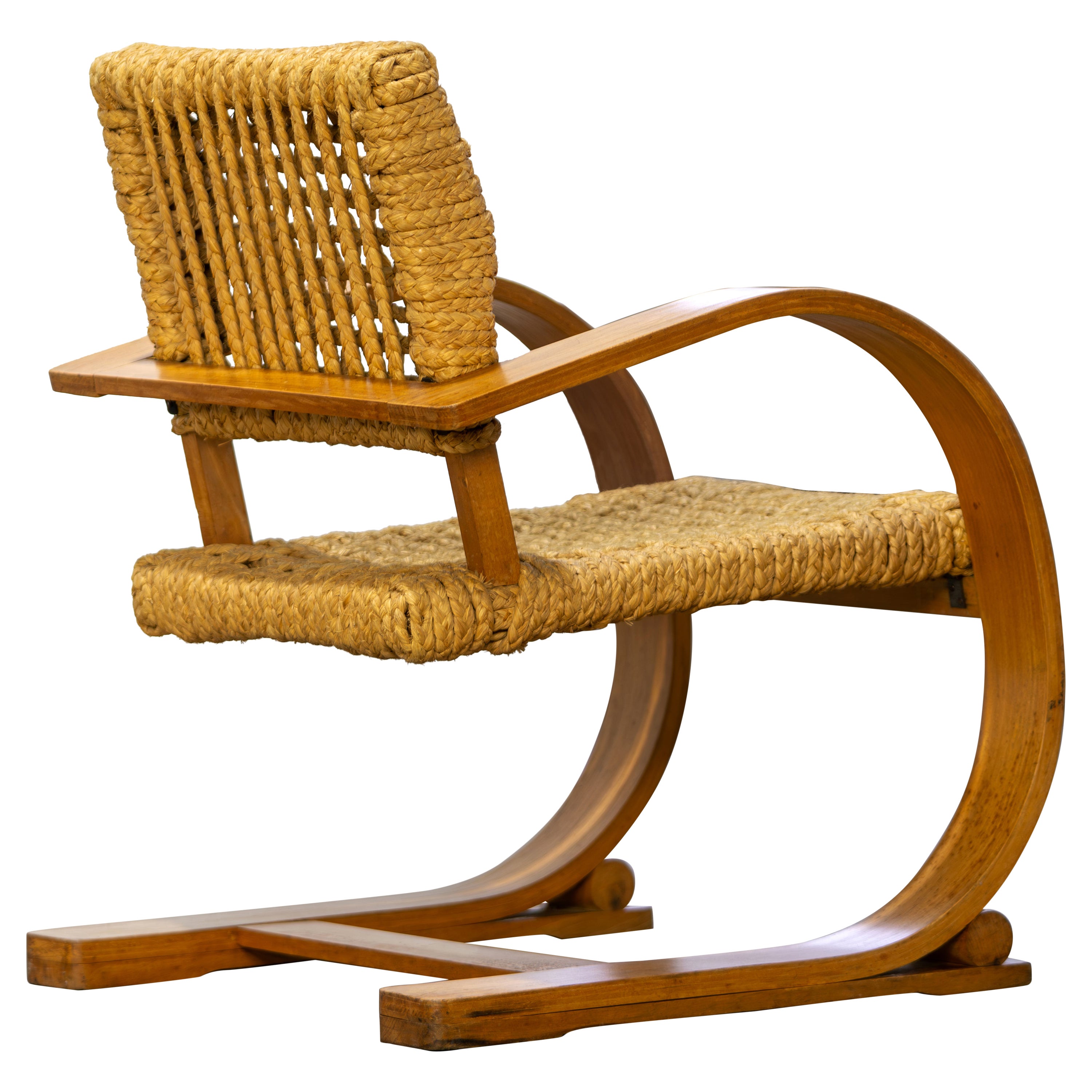 Adrien Audoux & Frida Minet Rope Easy Chair Vibo circa 1940 Paris France Modern For Sale