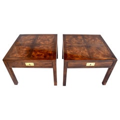 Henredon Parquetry Top Burl Walnut Campaign End Tables