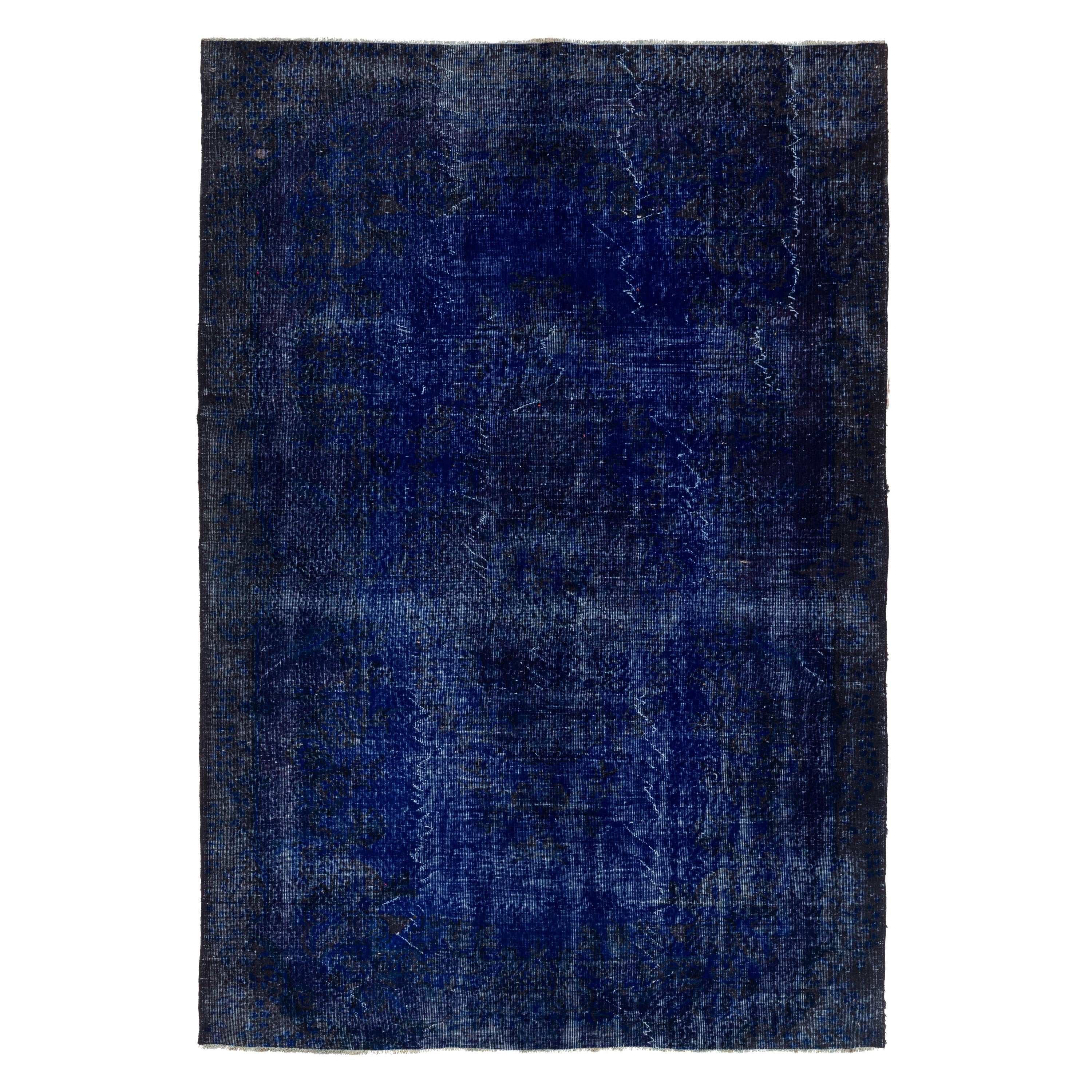 6.5x9.5 Ft Navy Blue Color ReDyed Contemporary Handmade Vintage Turkish Area Rug