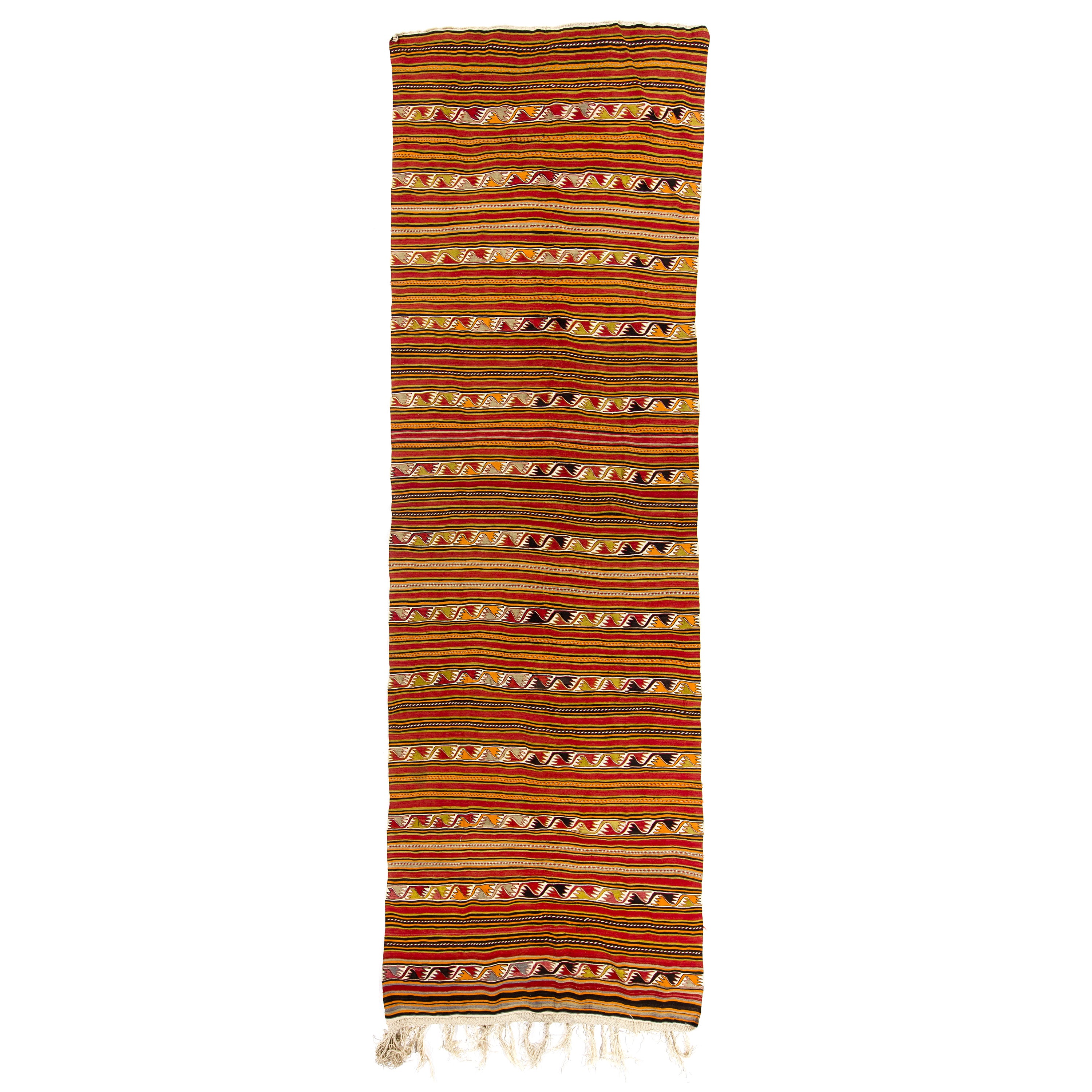 5x15.5 Ft Colorful Vintage Striped Turkish Runner Kilim 'Flat Weave', 100% Wool