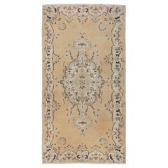 4x7.4 Ft Fine Hand Knotted Vintage Anatolian Oushak Wool Rug in Neutral Tones
