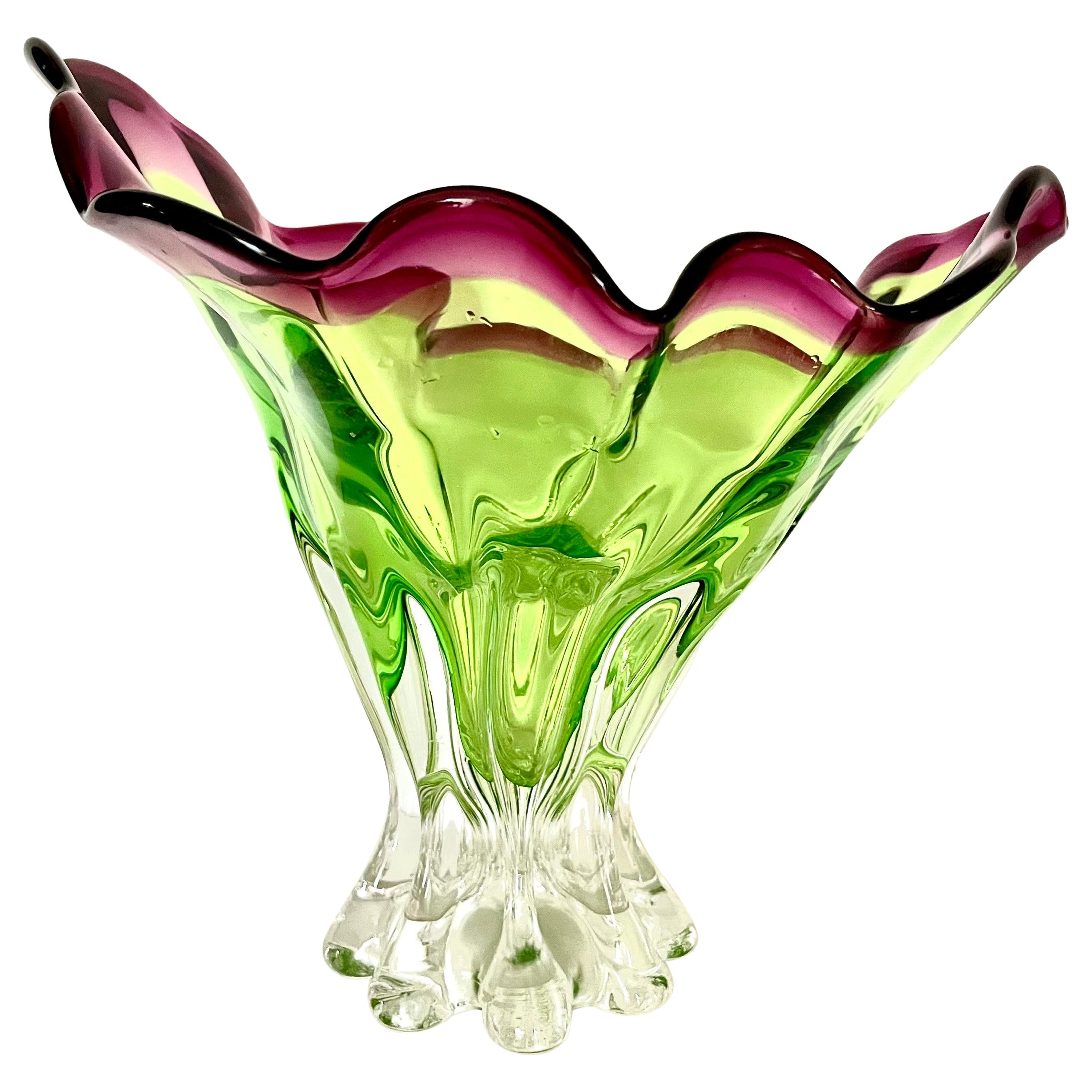 Murano Vase Green and Red 1960s 