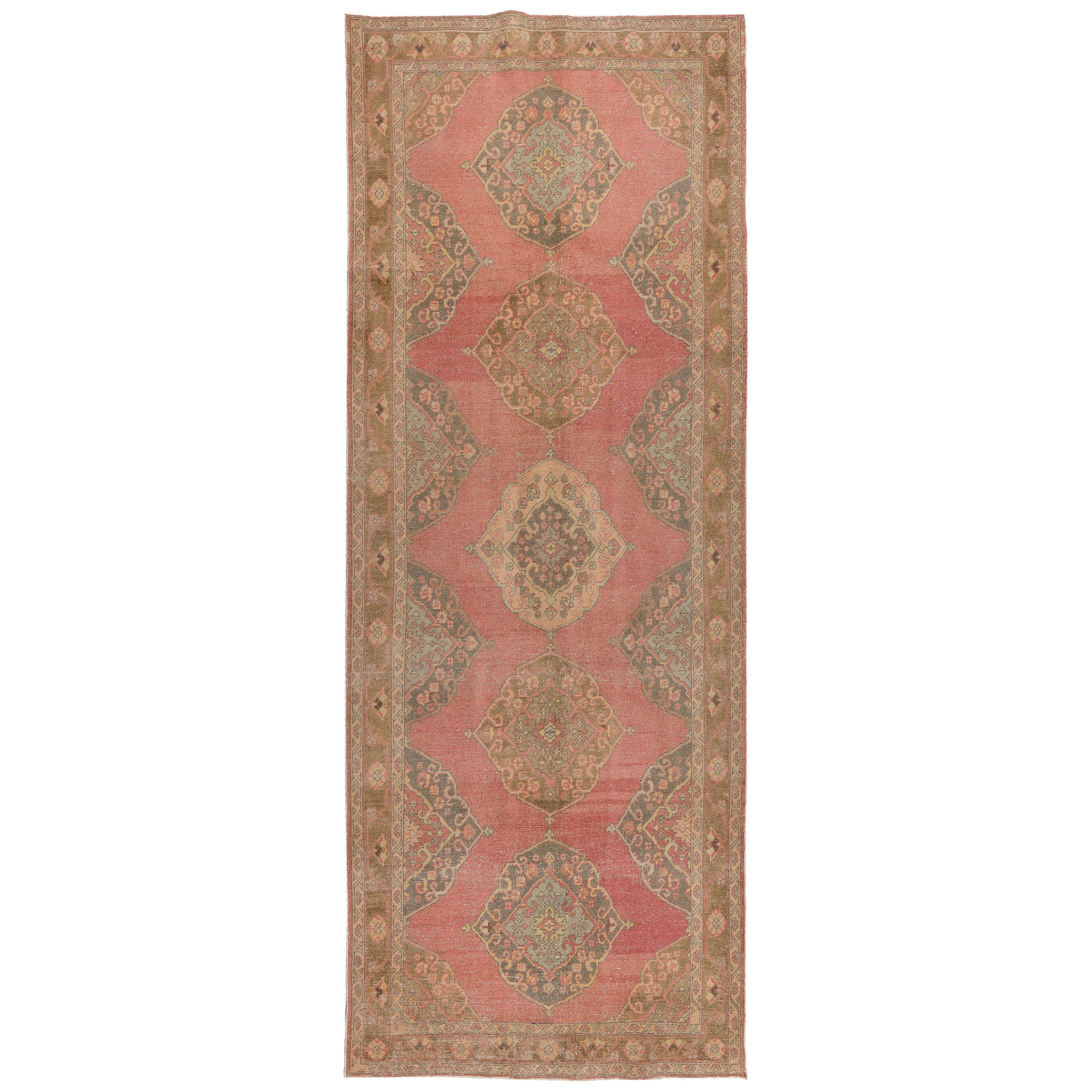 4.8x12.7 Ft Vintage Hand Knotted Anatolian Wool Runner for Traditional Interiors For Sale