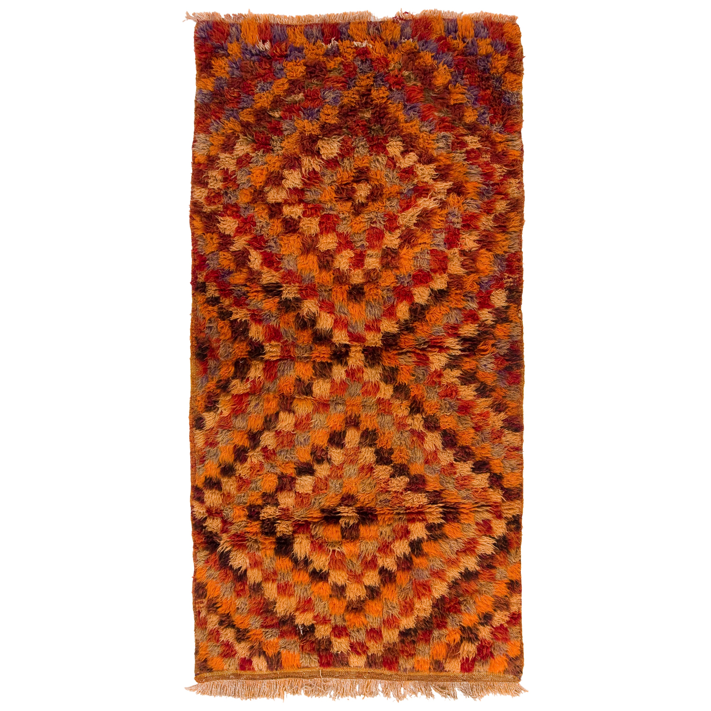 3.8x7.6 Ft handgefertigter türkischer Vintage-Wollteppich „Tulu“ mit Nested-Diamanten-Design im Angebot