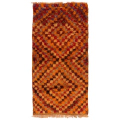 Tapis turc "Tulu" vintage en laine avec motif de diamants Nested, fait à la main, 3,8x7,6 m