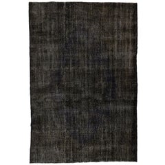 7.5x11.3 Ft Vintage Handmade Rug Re-Dyed in Charcoal Gray for Modern Interiors