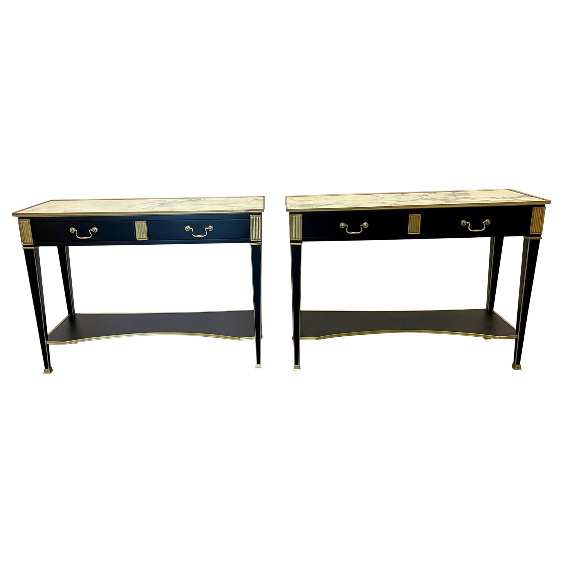 Pr Hollywood Regency Neoclassical Ebony Console Tables, Sofa Table Manner Jansen