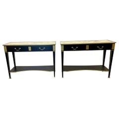 Pair Hollywood Regency Neoclassical Ebony Console / Sofa Tables, Manner Jansen