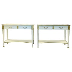 Pair of Hollywood Regency Neoclassical White Sofa, Console Tables, Maison Jansen