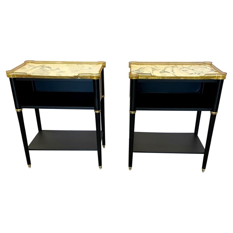 Pair of Hollywood Regency Open Nightstands, End Tables Manner Jansen, Marble Top For Sale