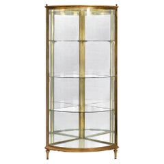 Vintage French Art Deco Brass and Glass Curio Display Corner Cabinet ca. 1940s