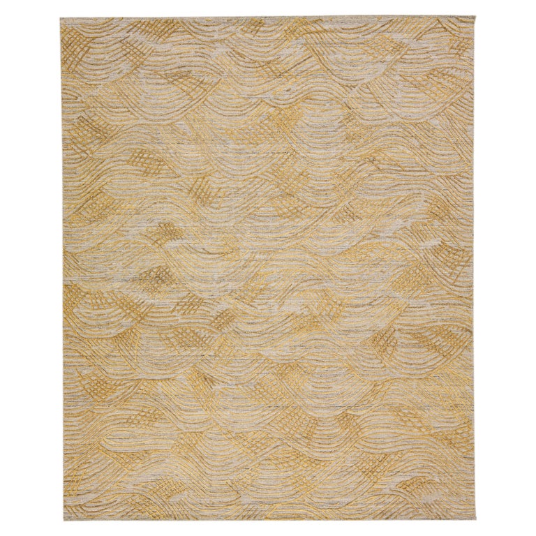 Contemporary Gold Texture Handmade Wool and Viscose Rug For Sale at 1stDibs