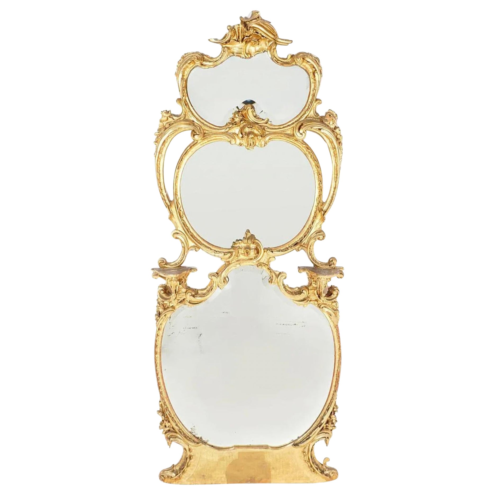 Rococo Style Italian Gilt Wood Mirror For Sale