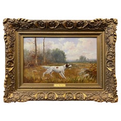Antique 19th Century Oil on Canvas Painting of English Setter, Signed by J.C. Durand