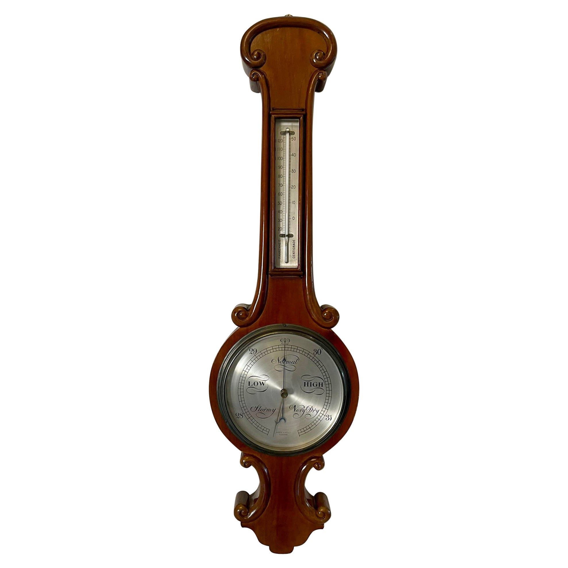 Antique Victorian Quality Mahogany Banjo Barometer by James H Kelly of Glasgow