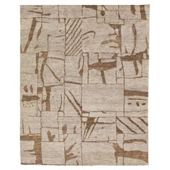 Contemporary Texture Handmade Designed Tan Wool Rug