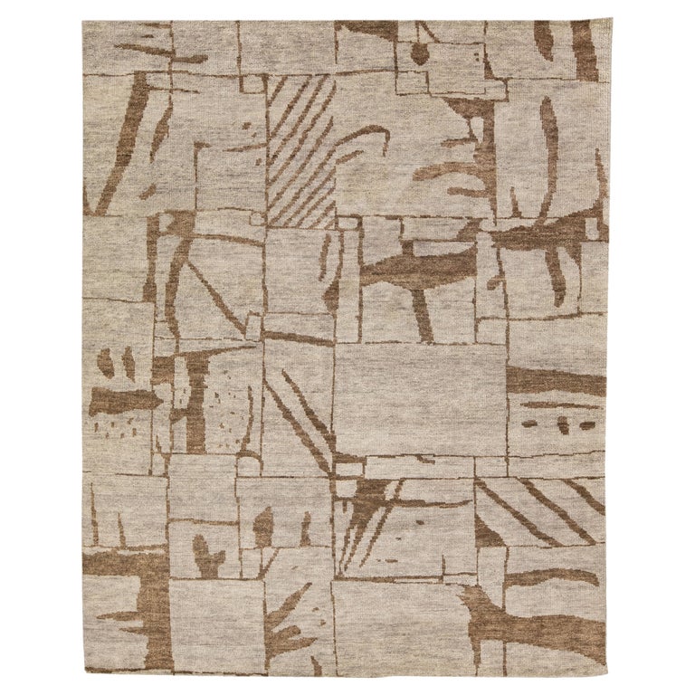 Contemporary Texture Handmade Designed Tan Wool Rug For Sale at 1stDibs