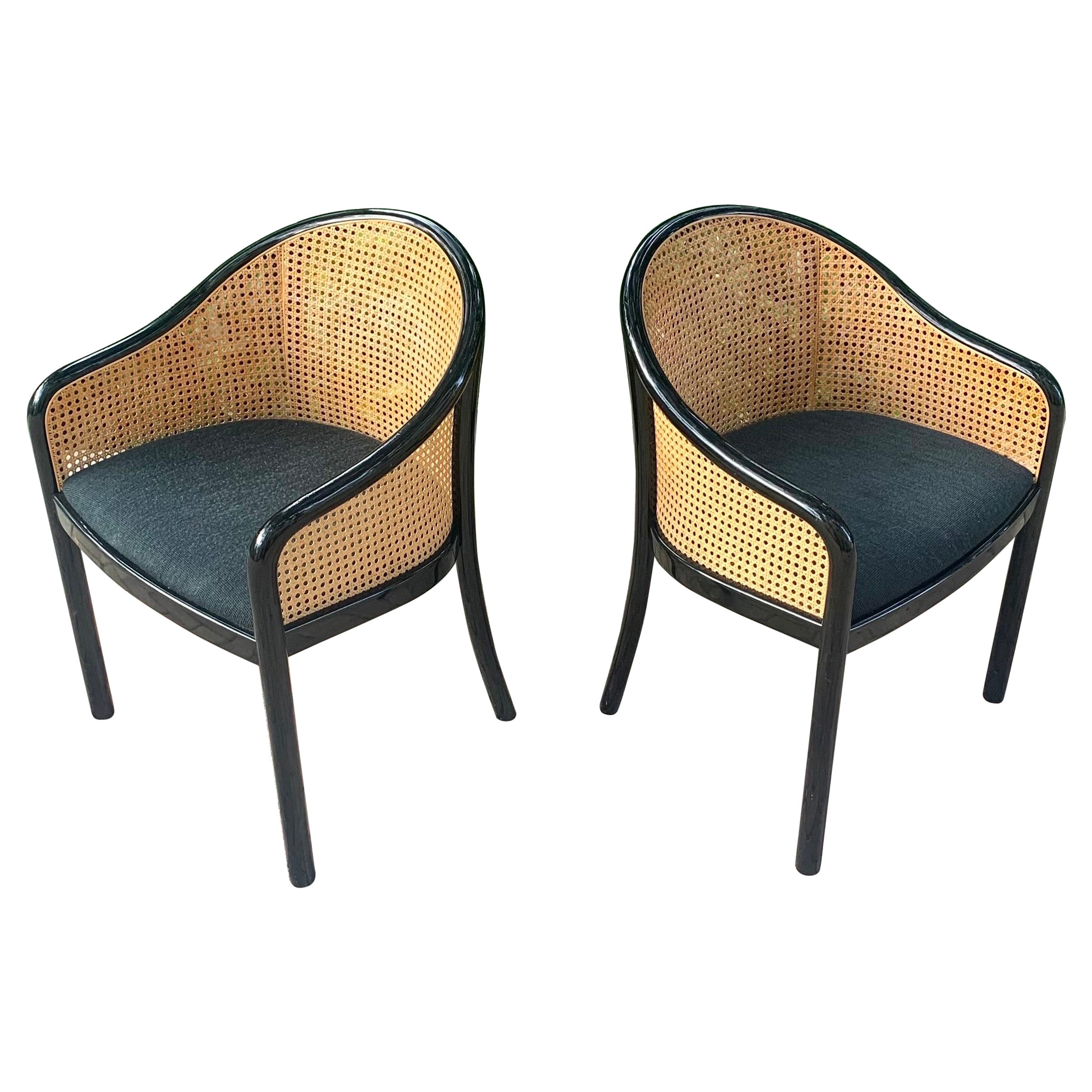 Ward Bennett Landmark Style Lounge Chairs in Wood and Cane, a Pair For Sale