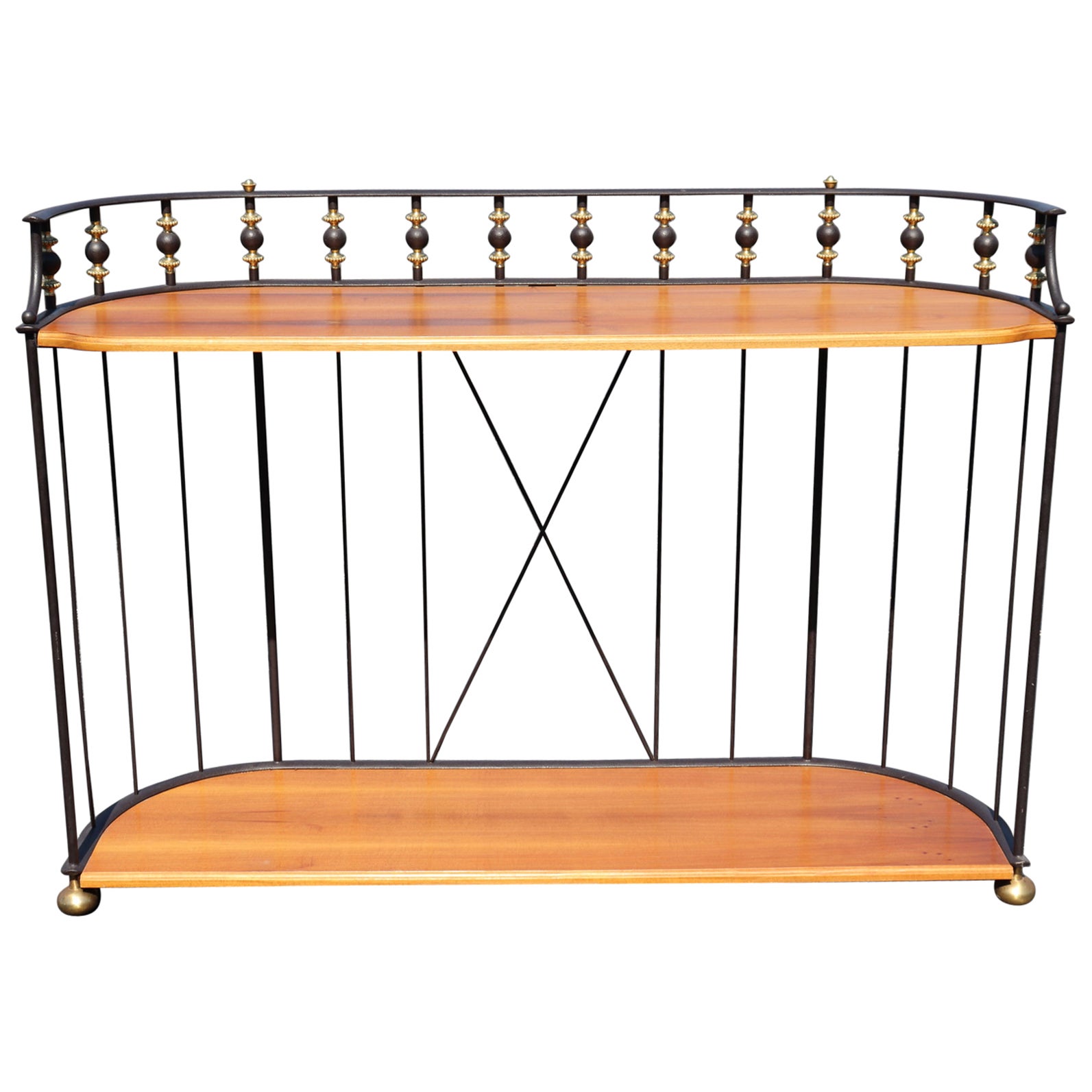 Unique French Directoire Style Ebonized Iron and Brass Walnut Console Table For Sale