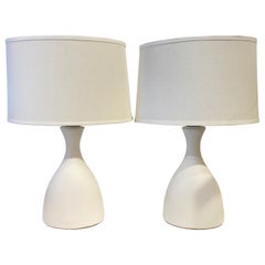 White Concrete Bottle Contoured Table Lamps, Pair